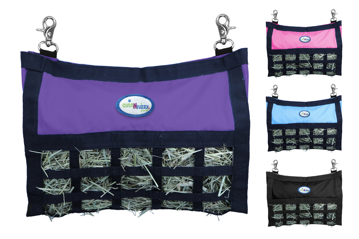 CuteNFuzzy Rabbit & Guinea Pig Hay Bag Feeder with Super Tough Bottom® Design | 25 Feeding Openings | Large 15" x 11" x 3" Hanging Hay Feeder | Less Waste, Cleaner Cage | Made in USA Design