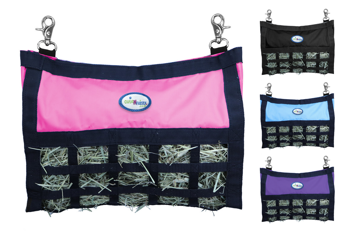 CuteNFuzzy Rabbit & Guinea Pig Hay Bag Feeder with Super Tough Bottom® Design | 25 Feeding Openings | Large 15" x 11" x 3" Hanging Hay Feeder | Less Waste, Cleaner Cage | Made in USA Design
