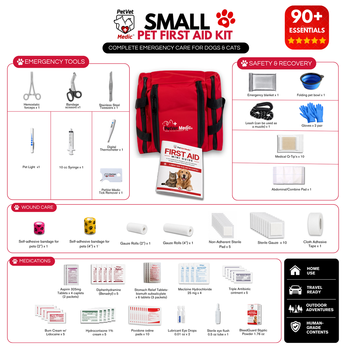 PetVet Medic® Small Pet First Aid Kit – 90+ Piece Dog & Cat Emergency Kit with Veterinarian-Curated Supplies & Mini First Aid Guide