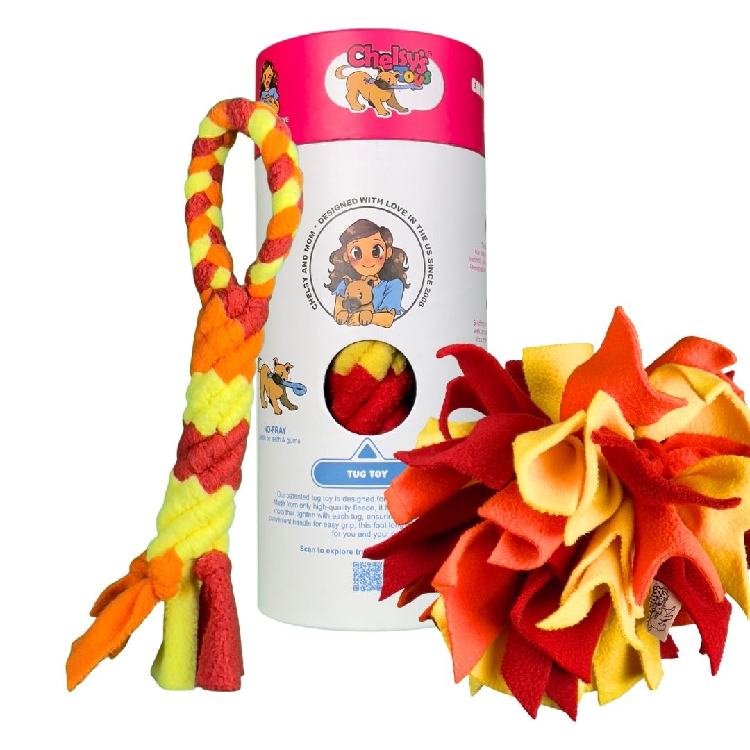 3-in-1 Bundle Enrichment Tube for Dogs - Tug Toy, Treat Dispenser & Snuffle Ball