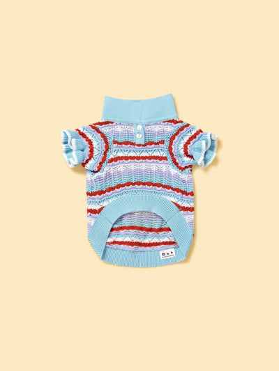 Pet & Me Spring Summer Ocean Blue Ruffle Crochet Short Sleeve Polo Shirt