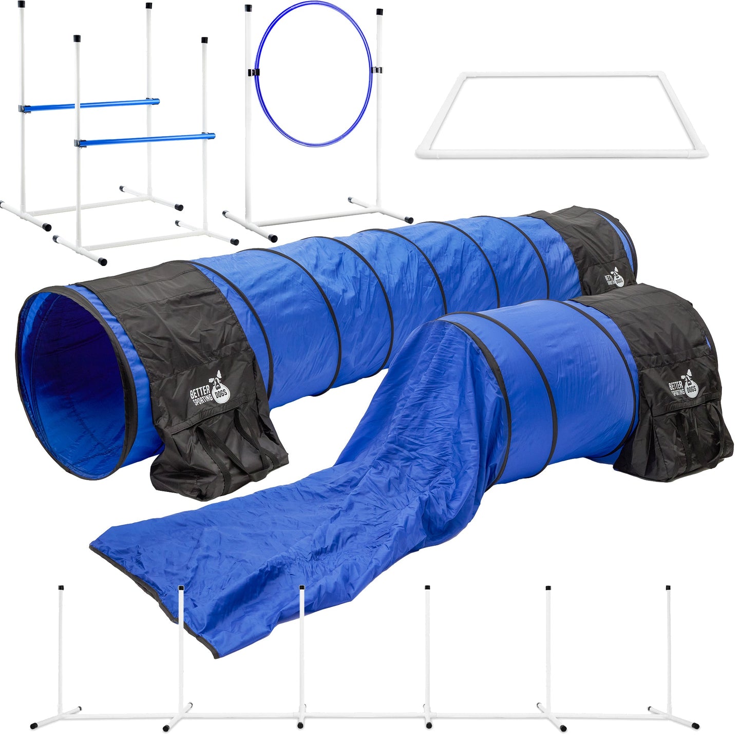 Better Sporting Dogs 7 Piece Dog Agility Equipment Set –  with Jumps, Tunnels, Pause Box & Weave Poles
