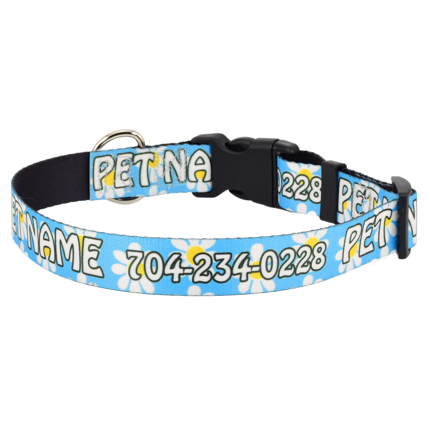 Personalized Blue Daisy Dog Collar