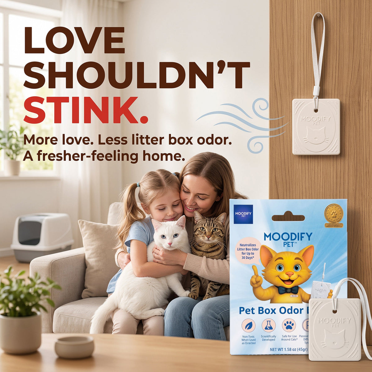 MoodifyPet Cat Litter Box Odor Neutralizer — 3 Pack (Multi-Cat)