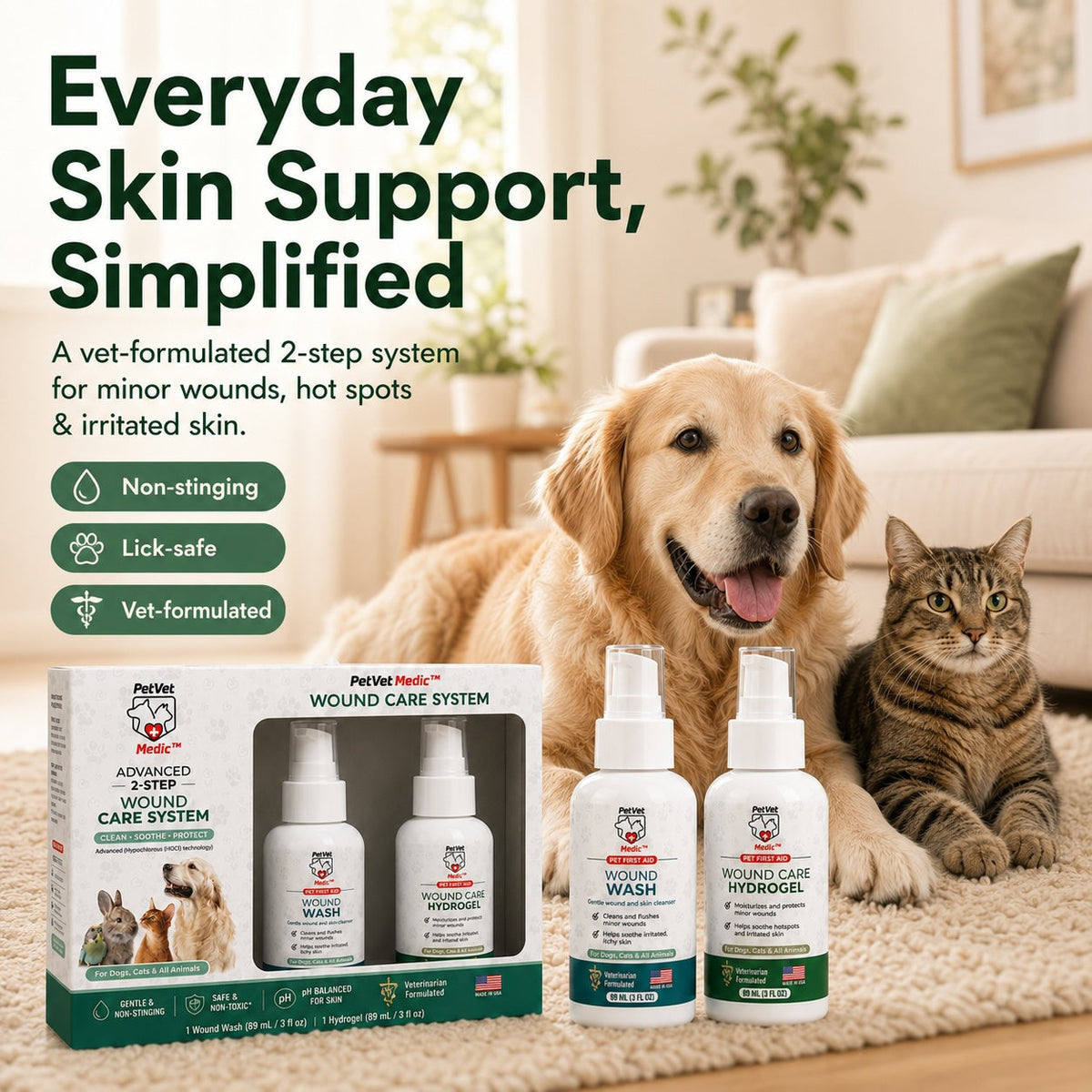 PetVet Medic® 2-Step Wound HOCL Care System for Pets – Wound Wash + Hydrogel