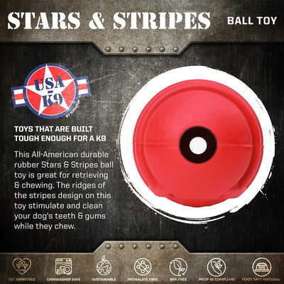 USA-K9 Stars and Stripes Rubber Dog Toy | K9 Handler Reward Toy | Red | USA Made