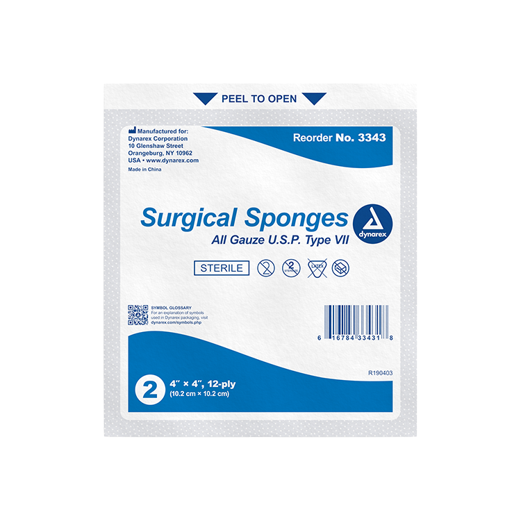 Dynarex Surgical Gauze Sponge - Sterile 2's, 4" x 4" - 25ea/bx, 24bxs/cs (600 Count)
