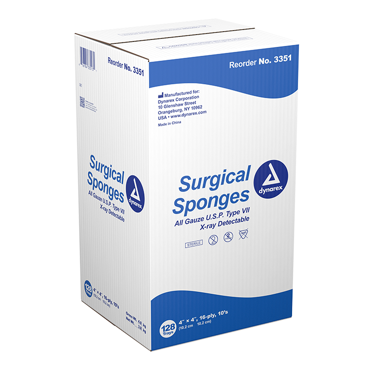 Dynarex X-Ray Detectable Surgical Gauze Sponge - Sterile, 4" x 4", 10ea/bx, 128bxs/cs (1280 Count)