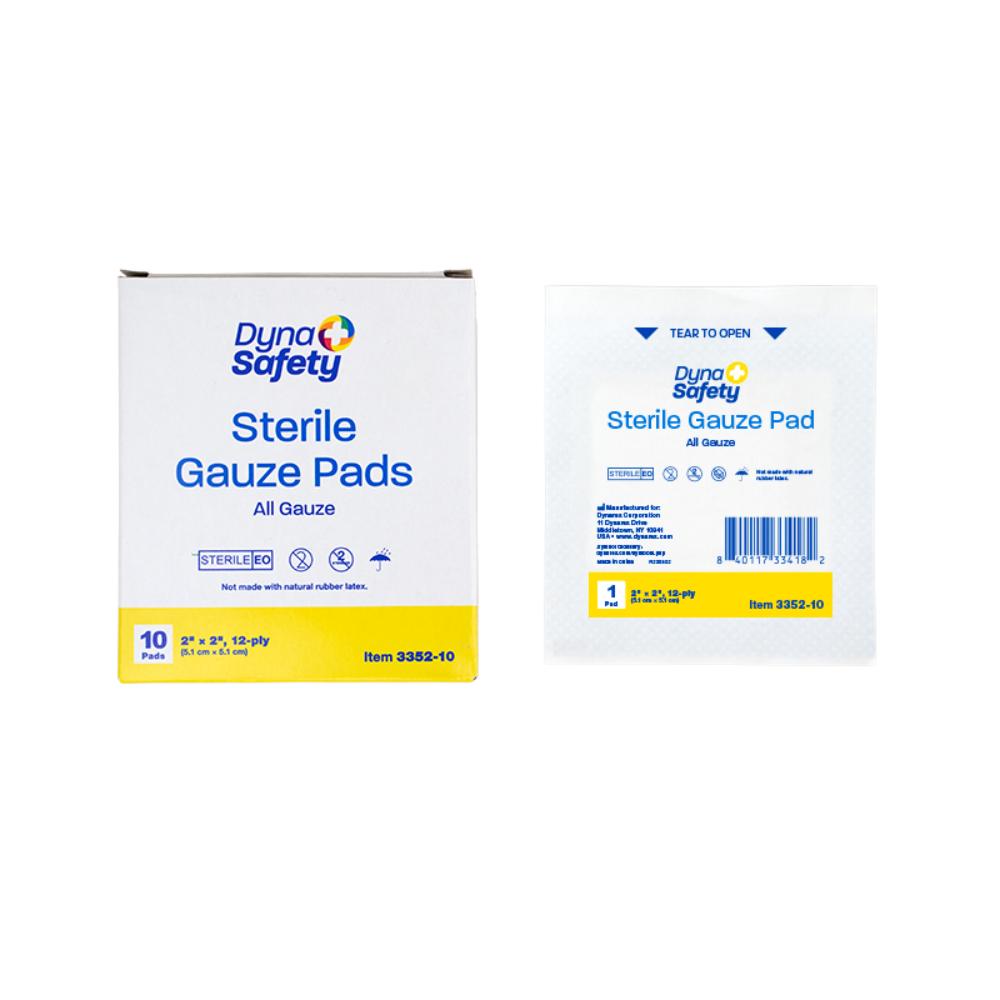 Dynarex Gauze Pad - Sterile 1's, 2" x 2" 12 Ply, 10 per Box / Case of 48(480 count)