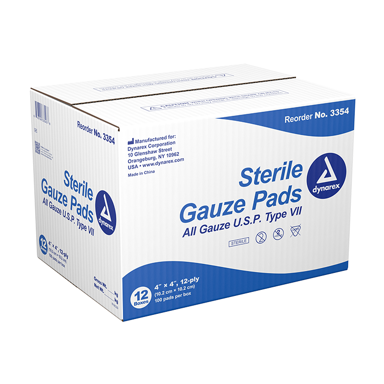 Dynarex Sterile Gauze Pads 1's - 12 Ply, 100ea/bx
