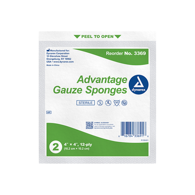 Dynarex Gauze Sponge - Sterile 2's, 4" x 4" 12 Ply, 25ea/bx, 24bxs/cs (600 Count)