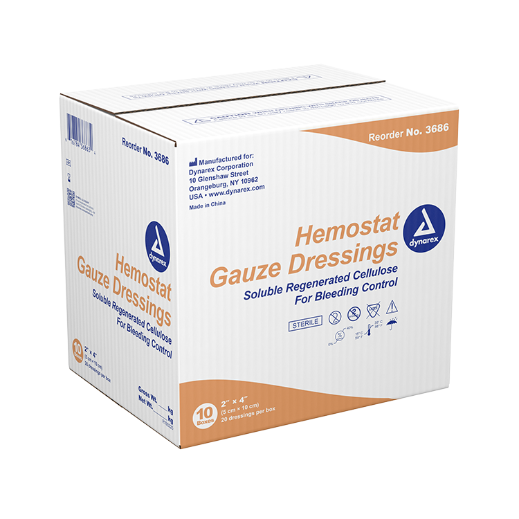 Dynarex Hemostat Gauze Dressing, 20ea/bx, 10bxs/cs (200 Count)