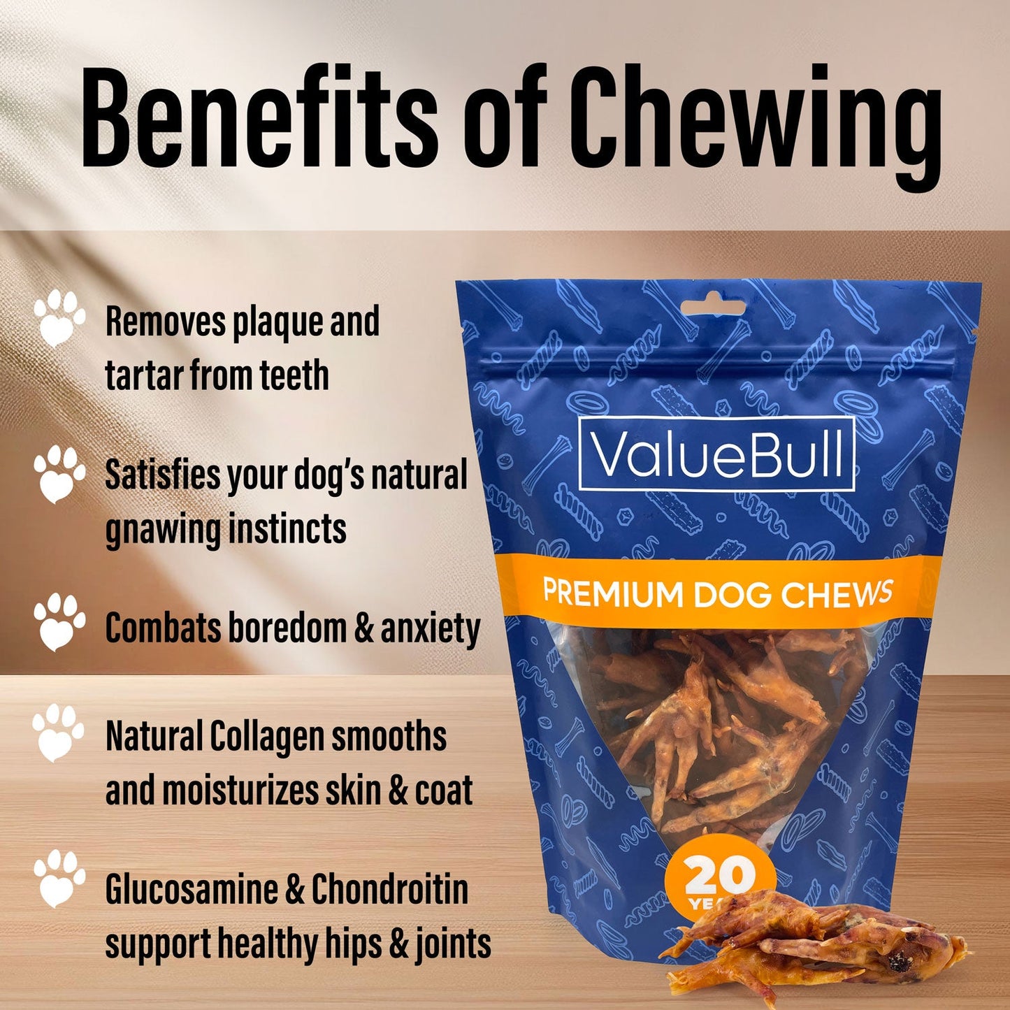 ValueBull Chicken Feet for Dogs, 25 Count