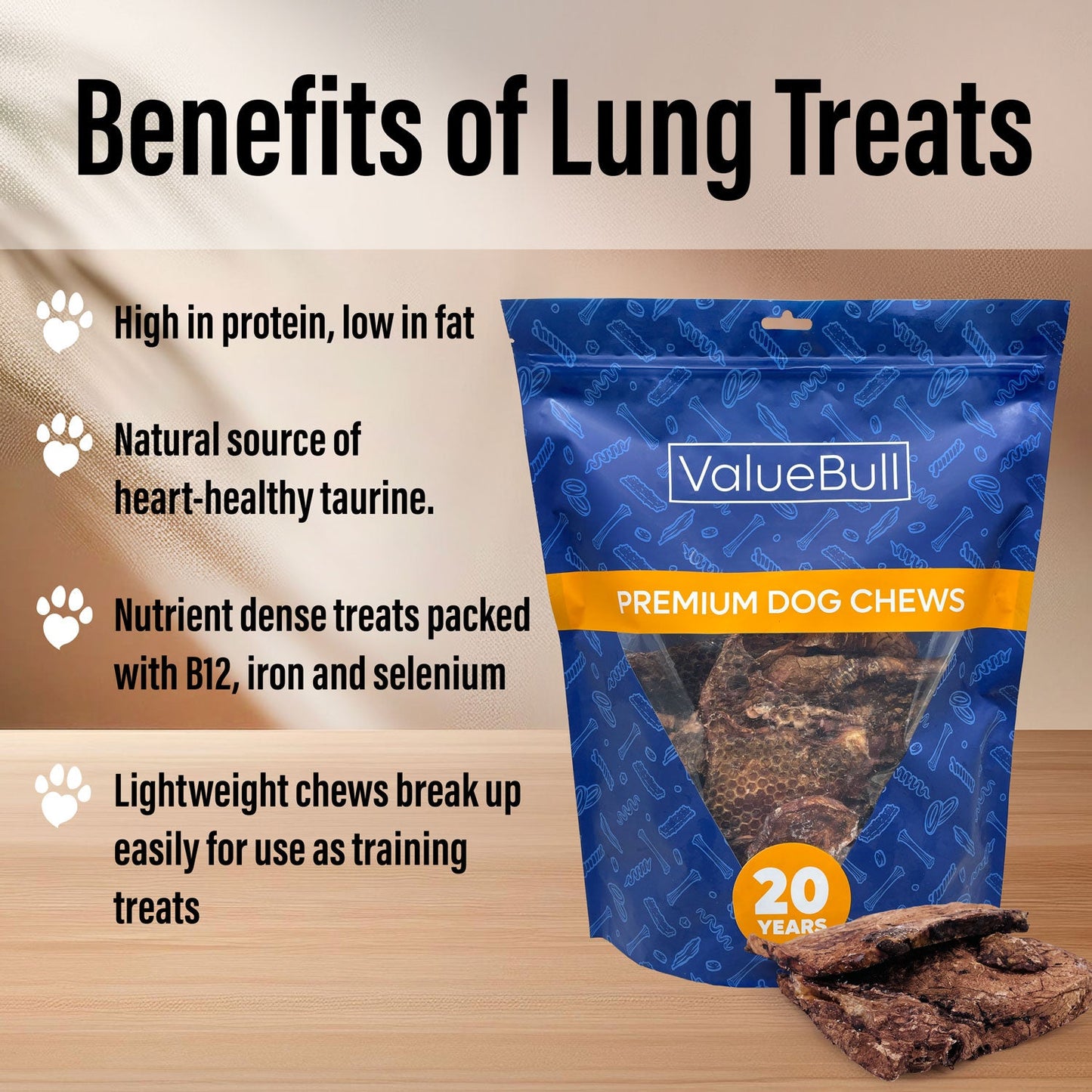 ValueBull Beef Lung Wafers, Premium 6 Pounds