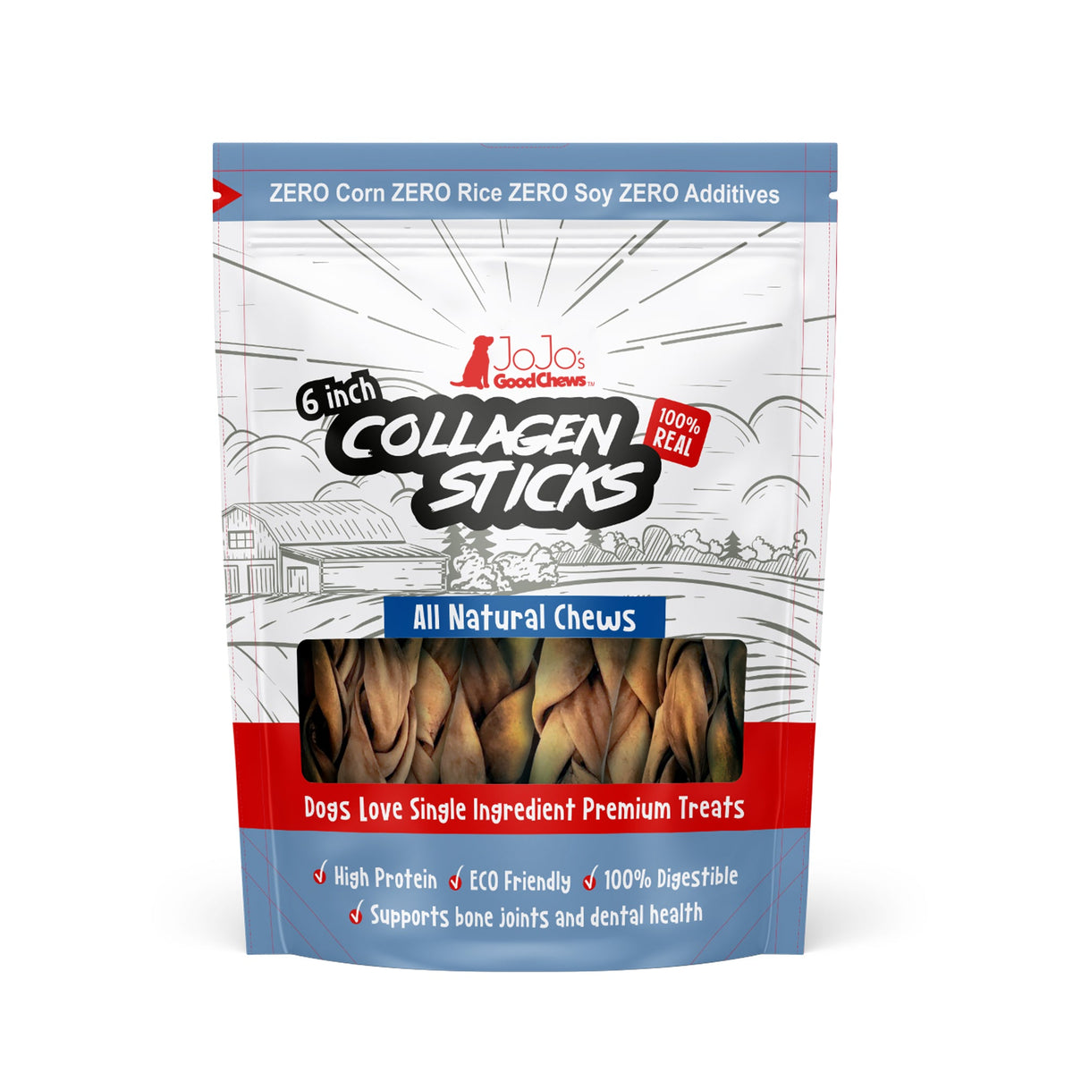 6" Braided Beef Collagen Sticks for Dogs, 4-Pack