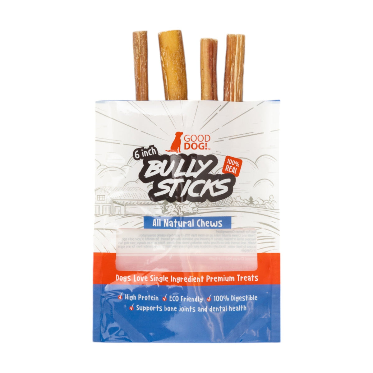6" Standard Beef Bully Sticks for Dogs, 4-Pack