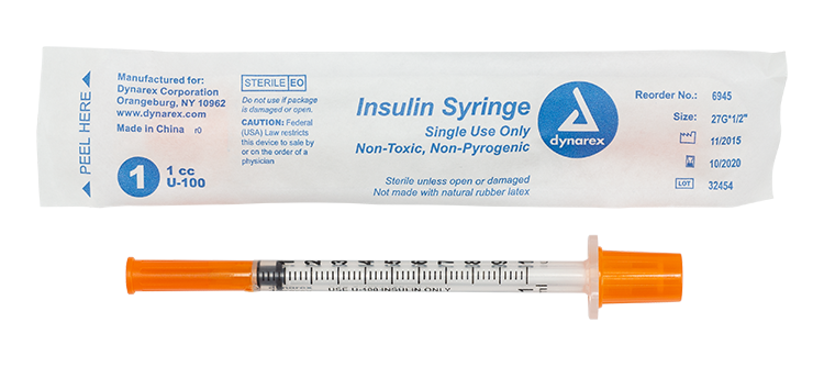 Dynarex Insulin Syringe - Non-Toxic, Individual Wrapped (500 Count)