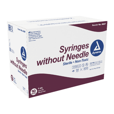Dynarex Syringe without Needle - Non Toxic - Luer Slip, 1cc - 100ea/bx, 10bxs/cs (1000 Count)