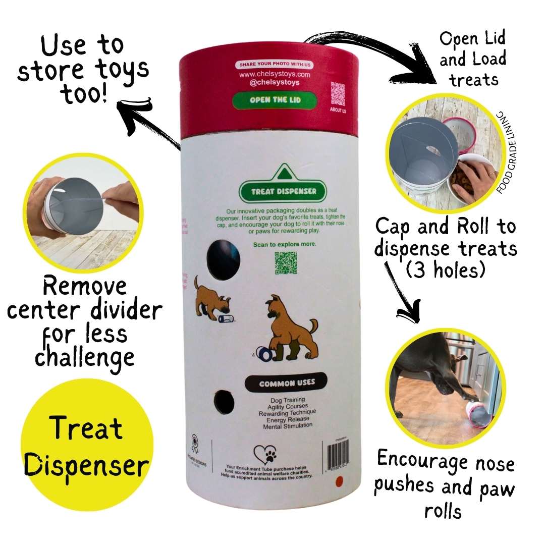 3-in-1 Bundle Enrichment Tube for Dogs - Tug Toy, Treat Dispenser & Snuffle Ball