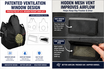 Patented Ventilated Horse Hay Bag – Heavy Duty 1200D Slow Feed Design, Holds 2-3 Flakes, 6-Month Warranty