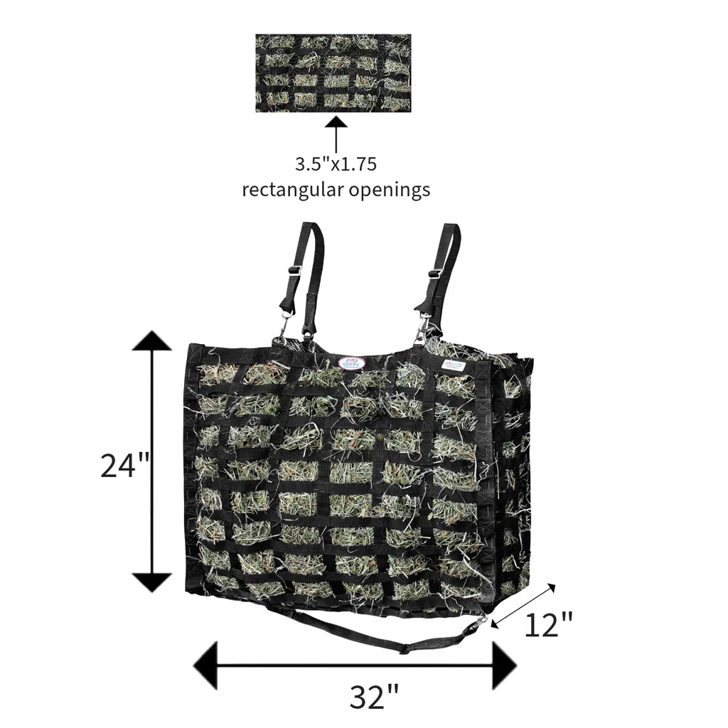 Derby Originals Supreme 4-Sided Slow Feeder Horse Hay Bag, 3.5" x 1.75" Rectangular Openings, Patented Design, Super Tough Bottom®, 1 Bale Capacity, 1-Year Warranty