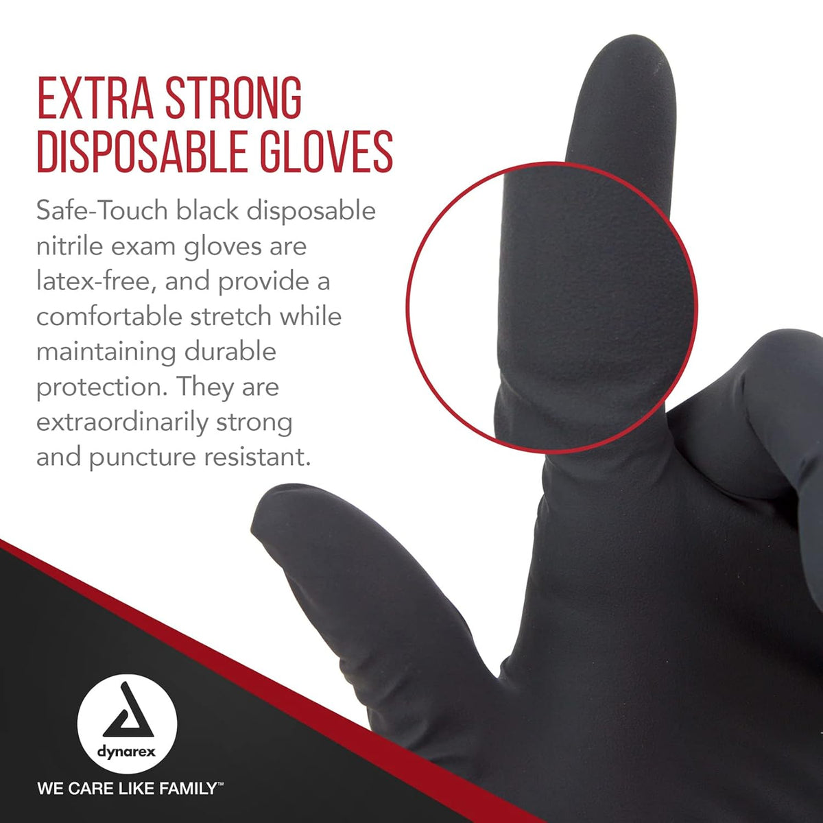 Dynarex Safe-Touch Black Nitrile Exam Gloves 4 Mil Thick, Powder-Free, 100/bx, 10bxs/cs (1000 Count)