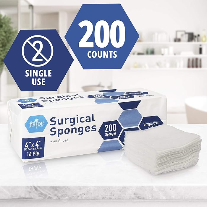 Medpride All Gauze Surgical Sponge Non-Sterile - 4”x 4”, 16-ply Extra Absorbent Sponges, 200/Box, Case of 10 (2,000 Count)