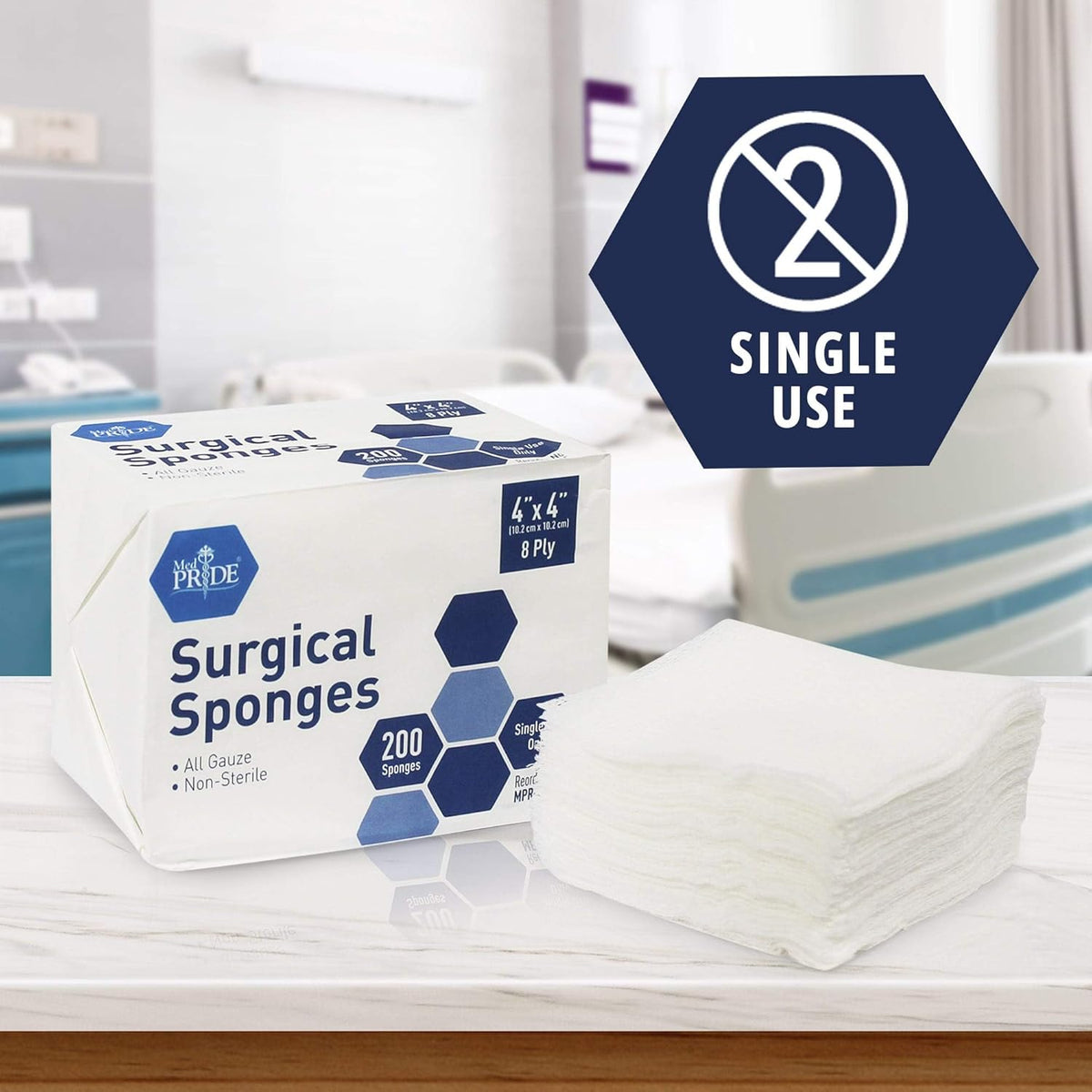 MedPride Surgical Sponges, 4''x4'', 8 Ply - Gauze Pads Non sterile 200/Box, Case of 20 (4000 Count)