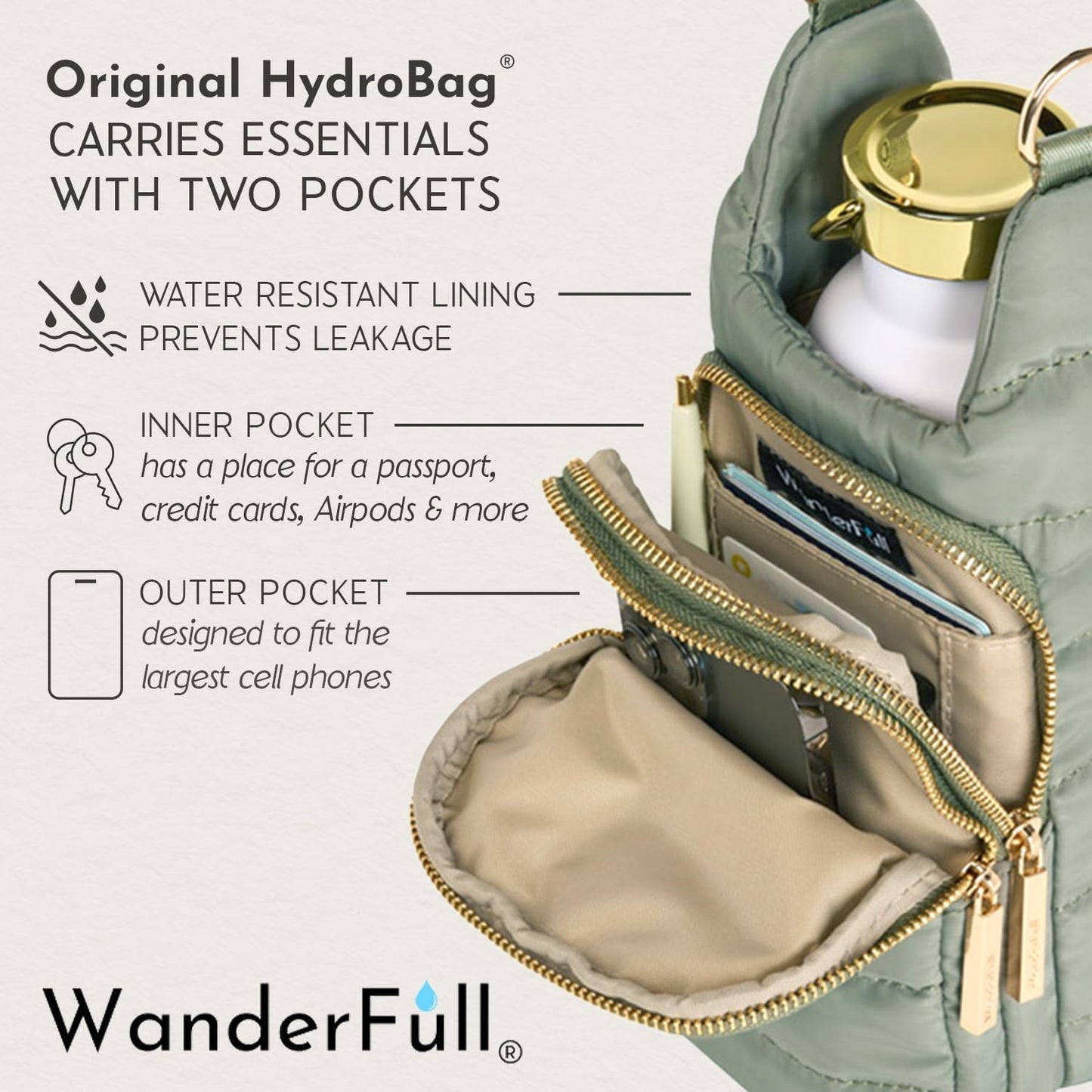 HydroBag® HANDLE® - Sage Green with Sage and Tan Strap
