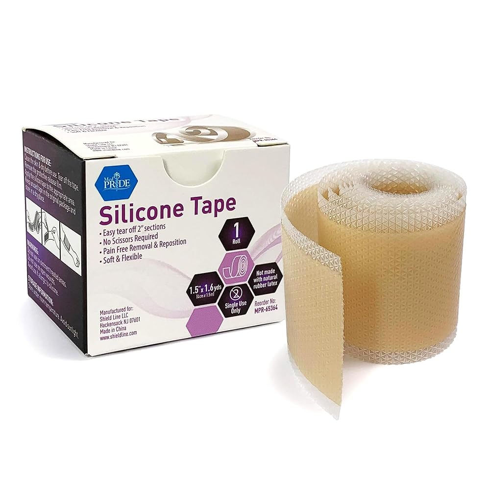 MedPride Easy-Tear Silicone Gel Tape Roll, 1.5" x 1.6yds - Case of 100