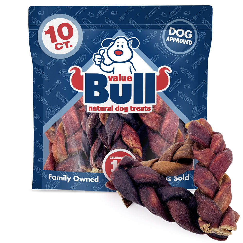 ValueBull USA Collagen Braid Beef Large Dog Chews, Jumbo 6 Inch 10 Count