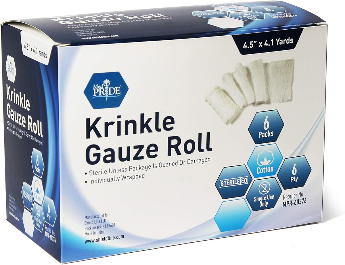 MedPride Krinkle Gauze Roll 4.5" x 4.1 yd - Sterile - 6 rolls/box, Case of 24 (144 Count)