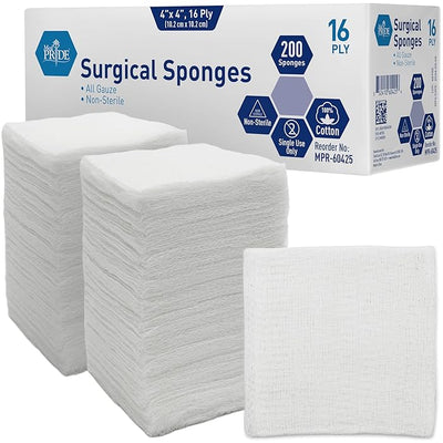 Medpride All Gauze Surgical Sponge Non-Sterile - 4”x 4”, 16-ply Extra Absorbent Sponges, 200/Box, Case of 10 (2,000 Count)