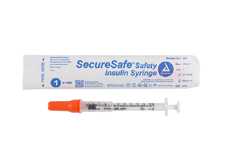 Dynarex SecureSafe Safety Insulin Syringe - New Mechanism (500 Count)