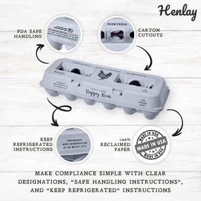 Henlay Laid Local Egg Cartons- Adorable Printed Vintage Design- 25, 90, or 250