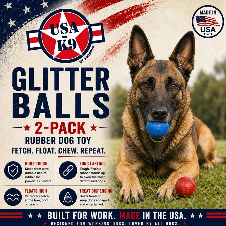 Glitter Ball 2-Pack Dog Toy | Soft Rubber Floating Fetch Ball with Treat Dispenser | USA Made