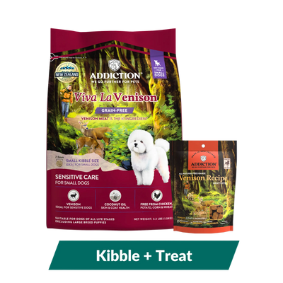 Addiction Viva La Venison Small Breed Dog Food & Meaty Bites Treats Bundle