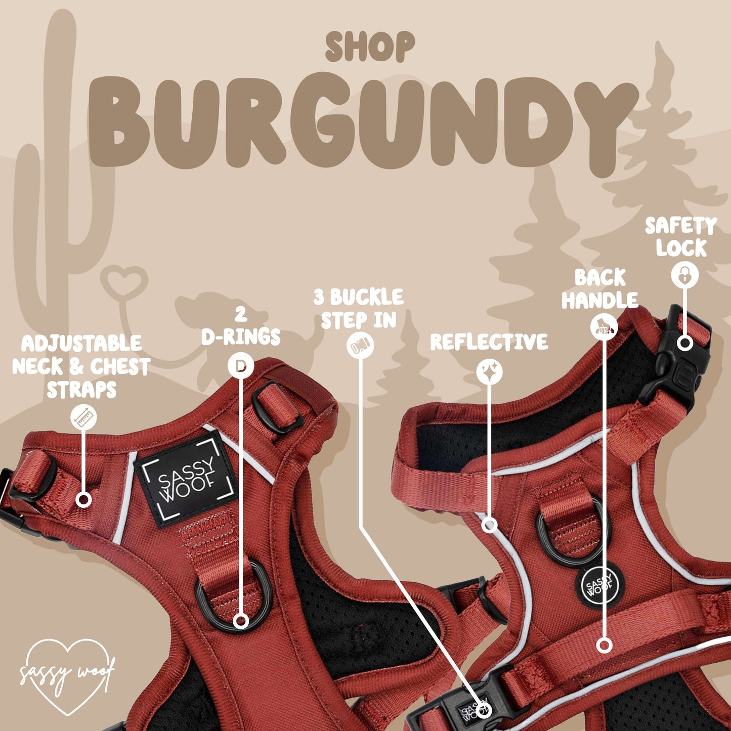 Dog Step-in Harness - Burgundy