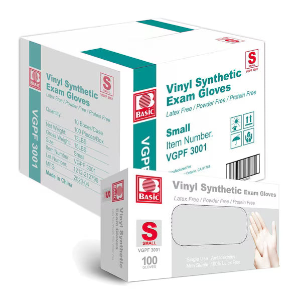 Basic Medical Disposable Vinyl Gloves Powder Free, Latex Free Clear 1000 count
