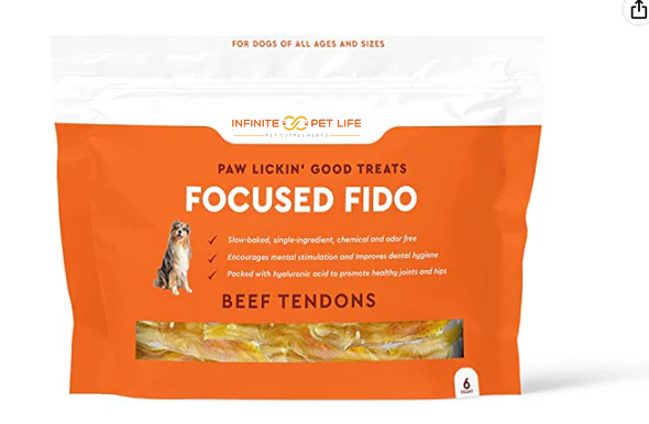 Infinite Pet Life Focused Fido Beef Tendon Chews for Dogs 6 Count Bag | Made in The USA | Beef Chew Rawhide