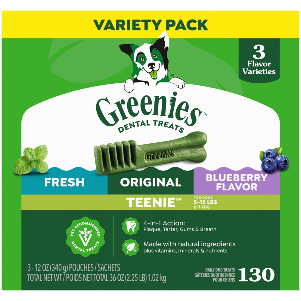 Greenies Teenie Dental Chews Flavored with Spearmint and Blueberry Dog Treats