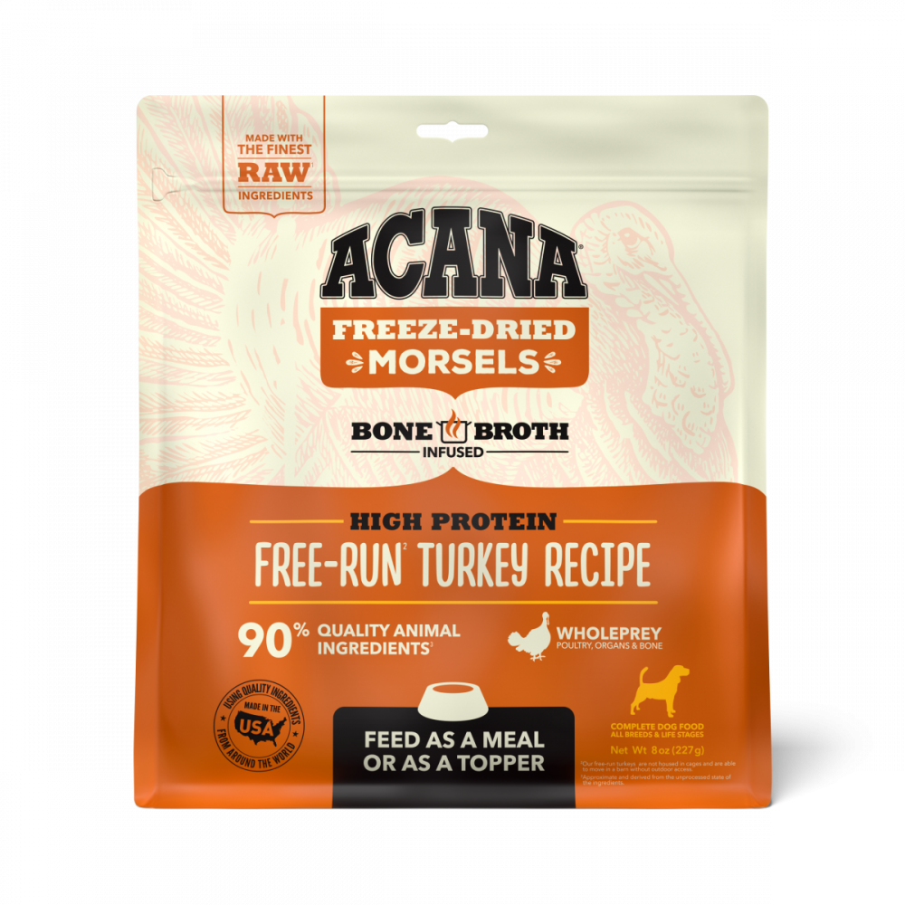 Acana Freeze Dried Dog Food & Topper, Grain Free, High Protein,  Fresh & Raw Animal Ingredients, Free-Run Turkey Recipe, Morsels