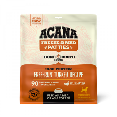 Acana Freeze Dried Dog Food & Topper, Grain Free, High Protein,  Fresh & Raw Animal Ingredients, Free-Run Turkey Recipe, Patties