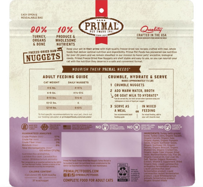 Primal Freeze Dried Nuggets Grain Free Turkey Formula Cat Food