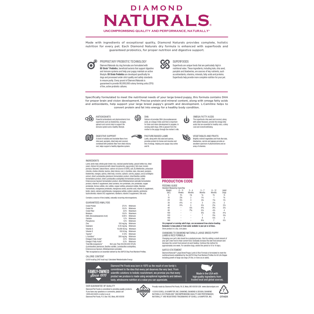 Diamond Naturals Large Breed Lamb & Rice Formula Puppy Dry Food