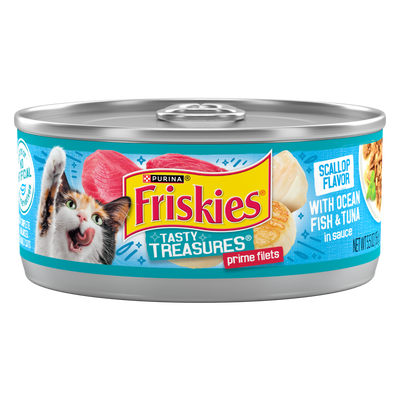 Friskies Tasty Treasures Prime Fillet Ocean Fish Tuna Scallop Wet Cat Food