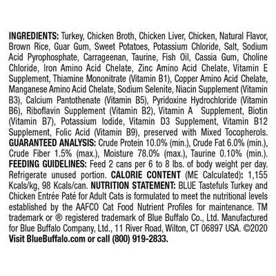 Blue Buffalo Tastefuls Adult Pate Turkey & Chicken Entree Wet Cat Food