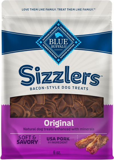 Blue Buffalo Sizzlers Natural Soft Dog Treats, Bacon-Style Soft-Moist Dog Treats with Real USA Pork, Original Flavor