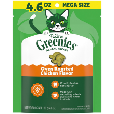 Feline Greenies Adult Natural Dental Care Oven Roasted Chicken Flavor Cat Treats