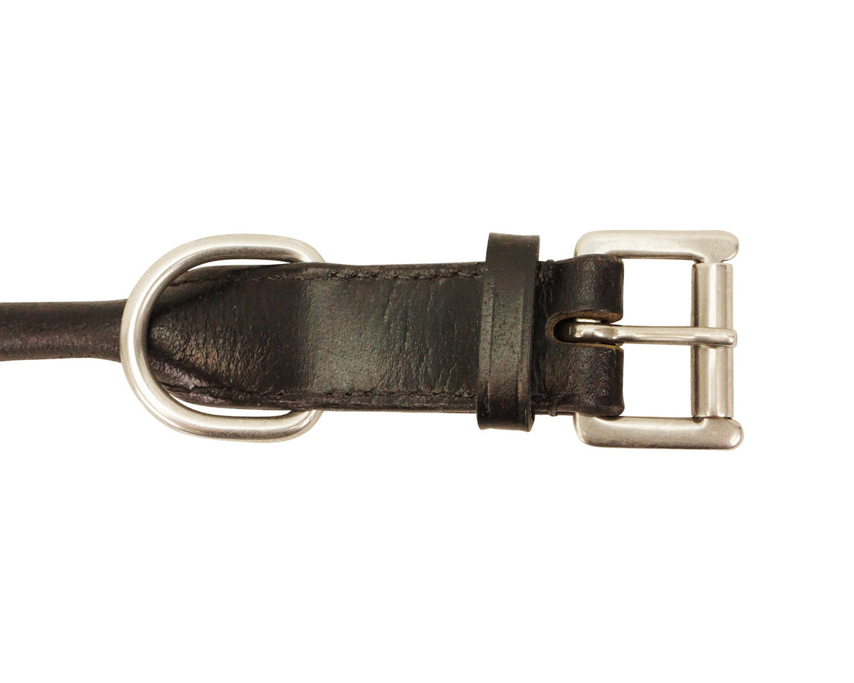 CuteNfuzzy Round Rolled Fancy Leather Dog Collar with Stainless Steel Rolled Buckle for Comfort